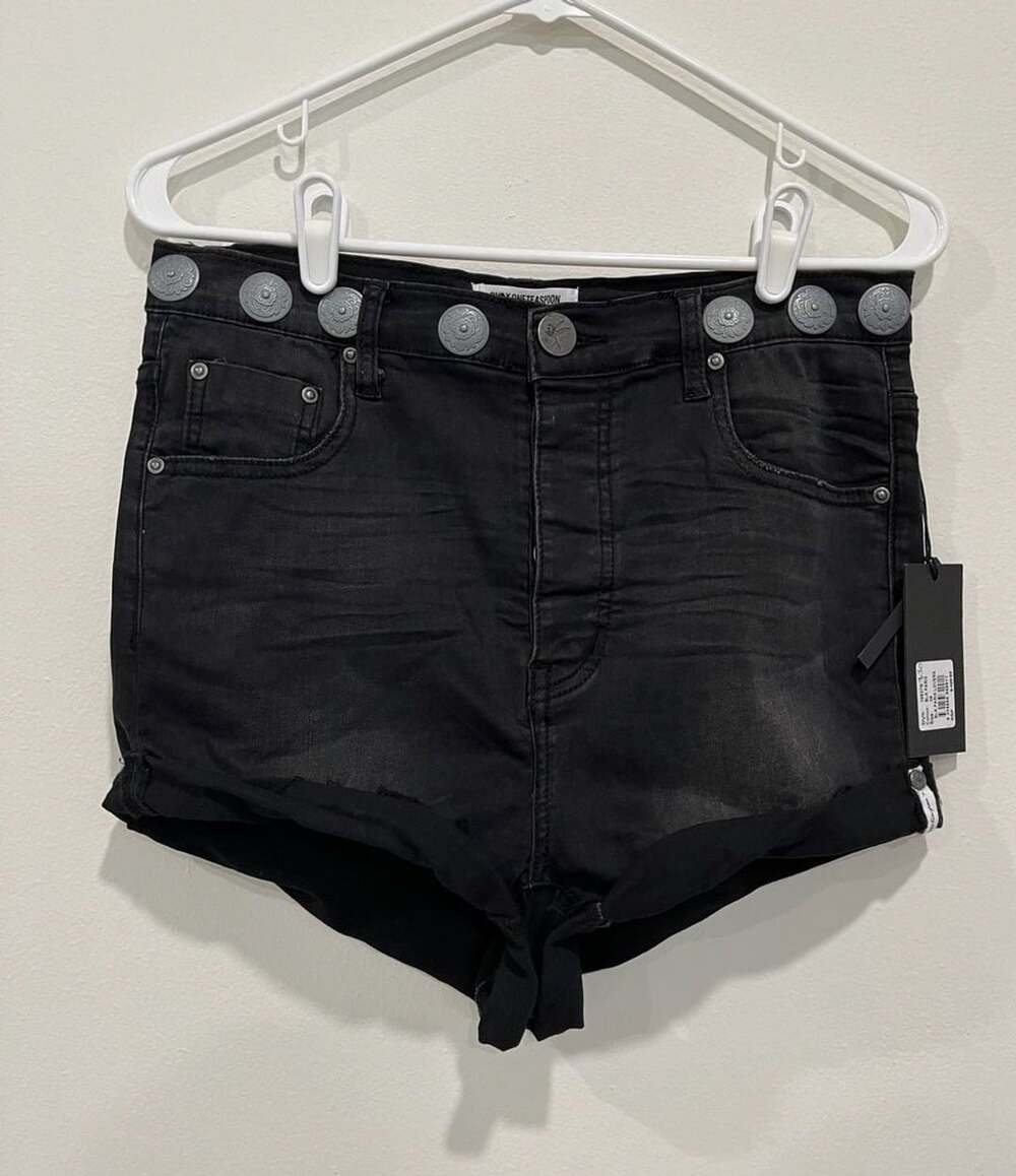 One X One Teaspoon Black Paris Lovers Low Waist Denim Shorts with Conchos